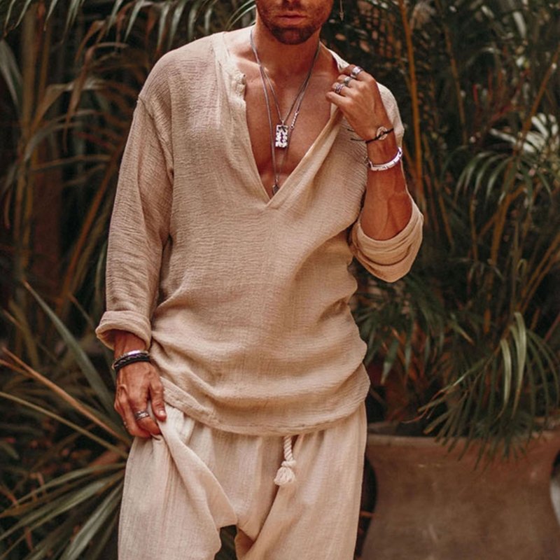 Mens Linen Minimalist Holiday Plain Shirt