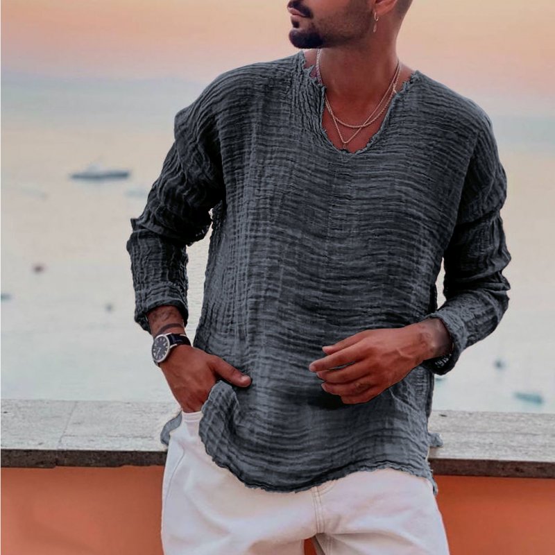 Men's Linen Simple Long-sleeved Shirt
